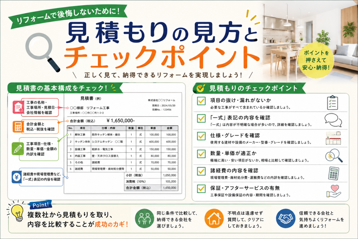 リフォームの見積もりで絶対に確認すべき！プロが教える失敗しない見積もりの見方とチェックポイント完全ガイド｜熊本・ここよかリフォーム