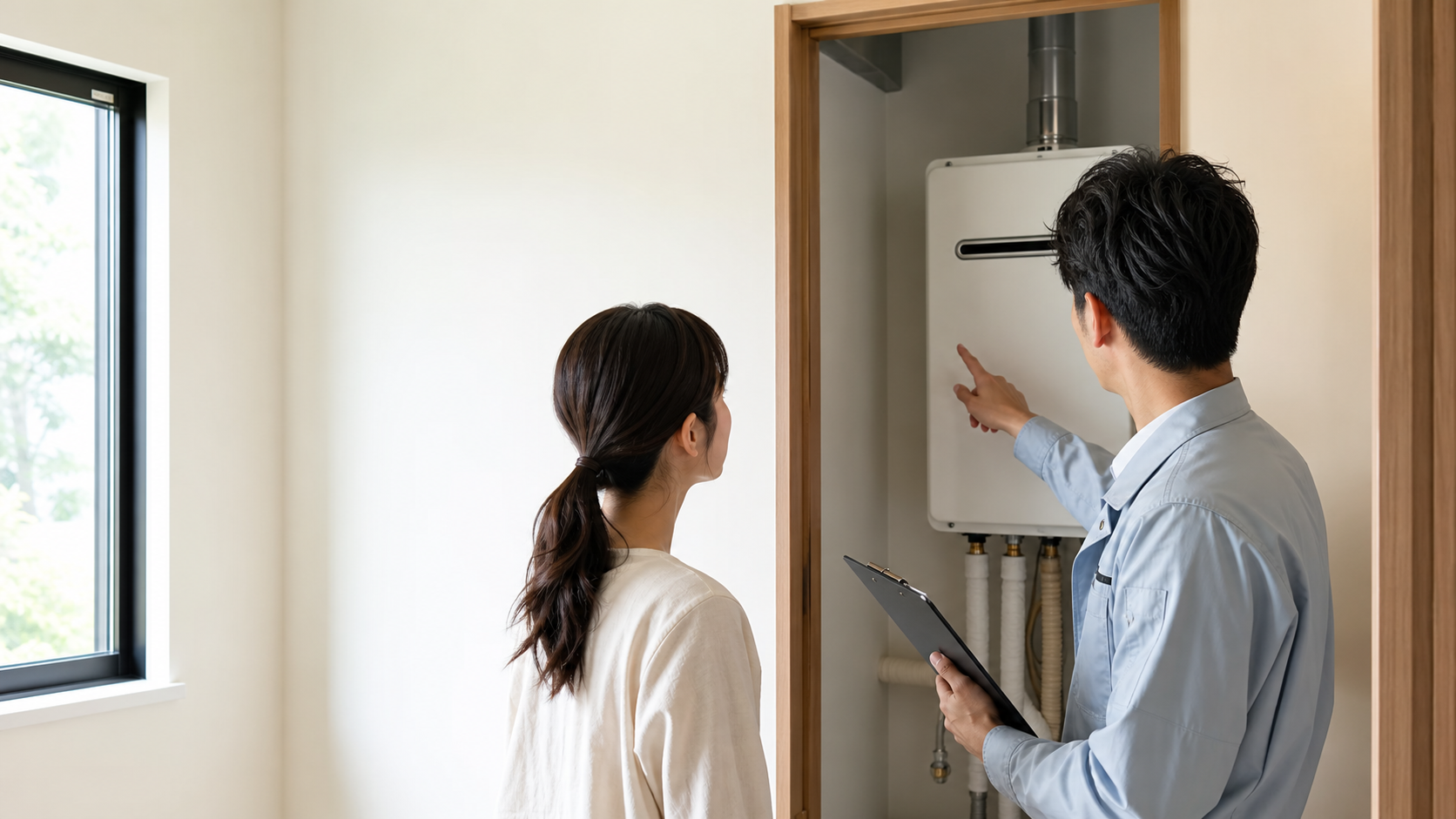 中古住宅の給湯器を点検するイメージ