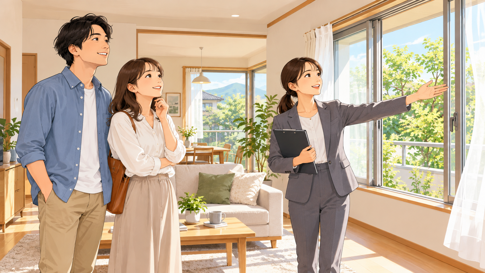 熊本の中古住宅で日当たりと風通しを内見で確認する様子